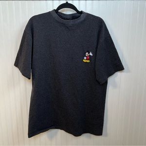 Mickey Unlimited Gray & Black Waffle Texture Short Sleeve Embroidered T-Shirt